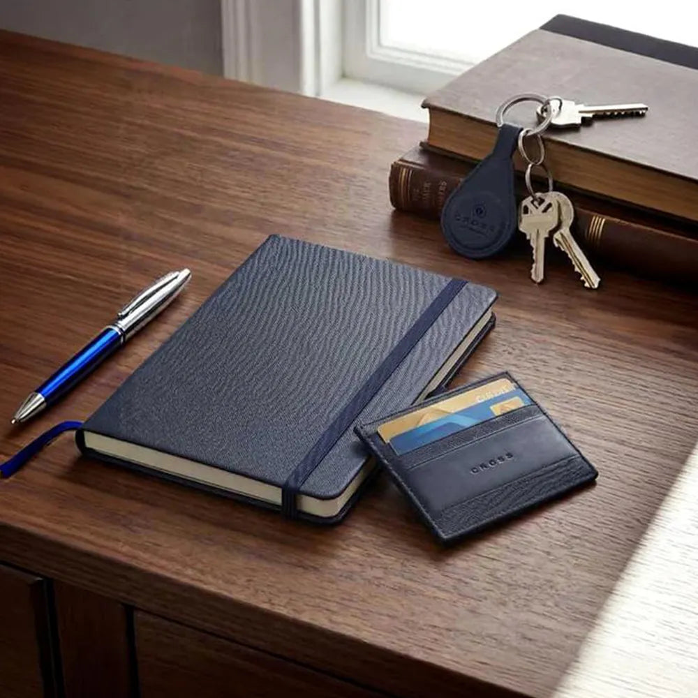 Cross Leather AirTag Key Ring - Navy Blue