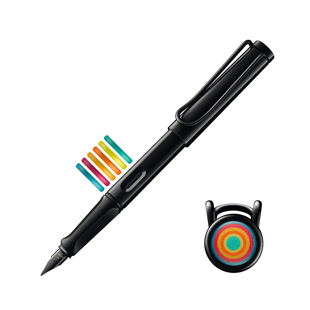 Lamy Safari 0B1 All Black Multicolor Ring Set PVD Fountain Pen (Special Edition) - Extra Fine Nib