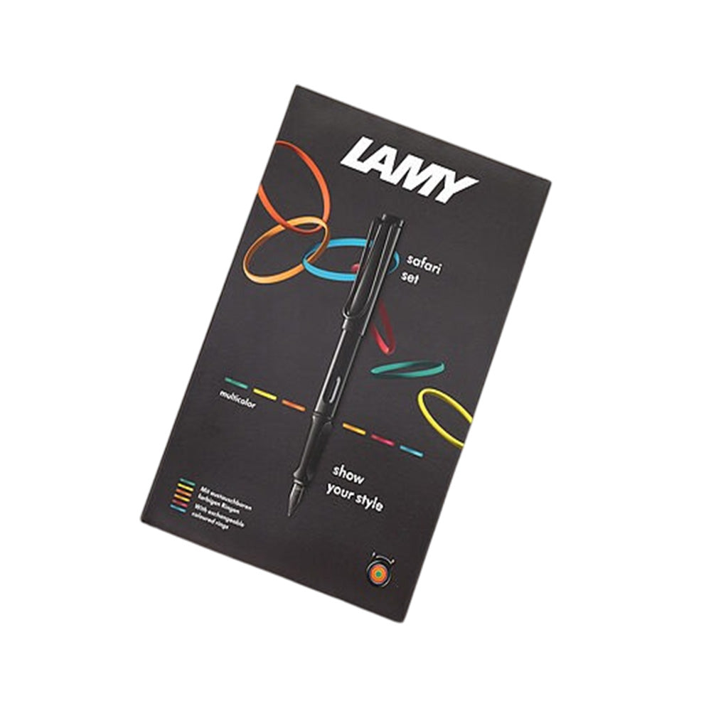 Lamy Safari 0B1 All Black Multicolor Ring Set PVD Fountain Pen (Special Edition) - Medium Nib