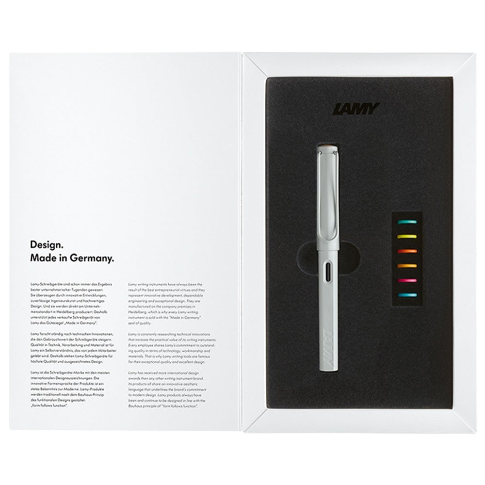 Lamy Safari 0B1 All White Multicolor Ring Set PVD Fountain Pen (Special Edition) - Fine Nib