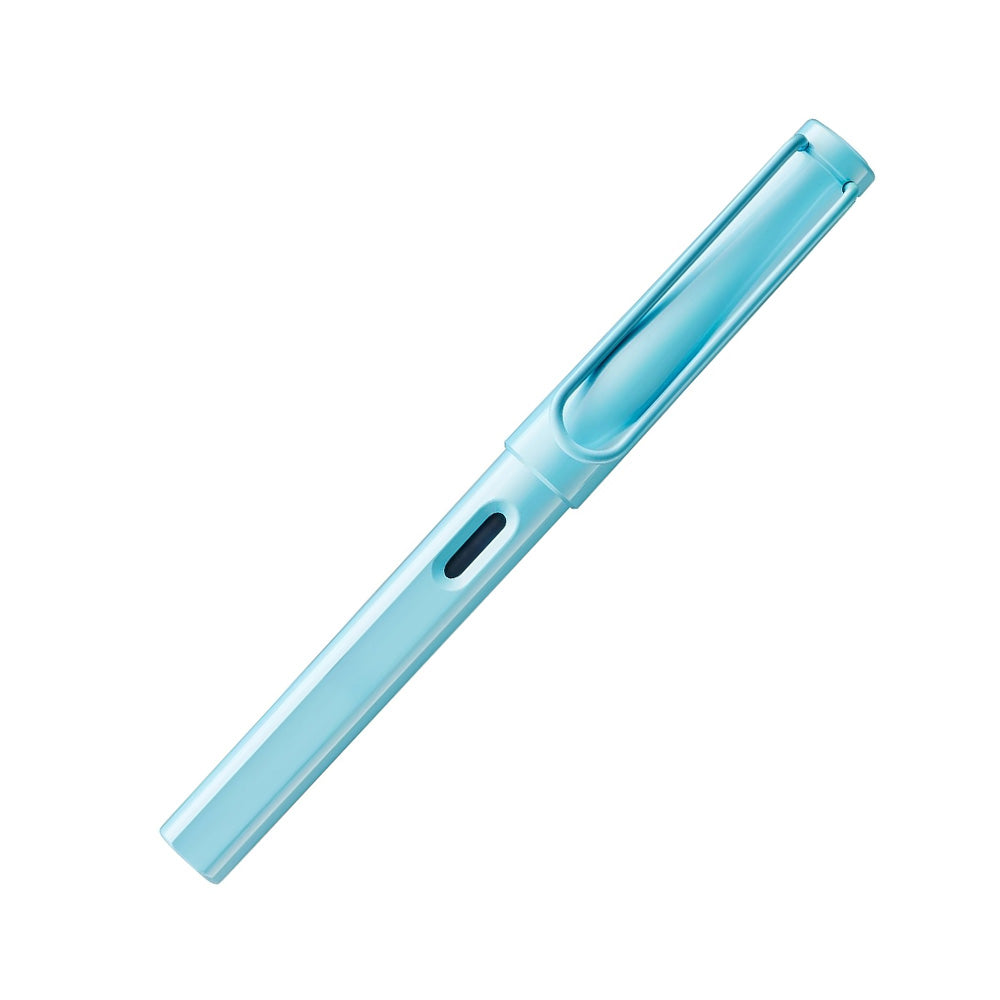 Write Different LAMY safari aqua sky Fountain pen M Many attractive colours, timeless design, perfect ergonomics. These are just some of the reasons that the LAMY safari is one of the most popular writing instruments worldwide. Distinctive recessed grip guarantees writing comfort. Sturdy plastic, shiny aqua sky / matching colour metal clip / ergonomic grip / steel nib, polished / with ink cartridge LAMY T 10 blue / with converter Z 28