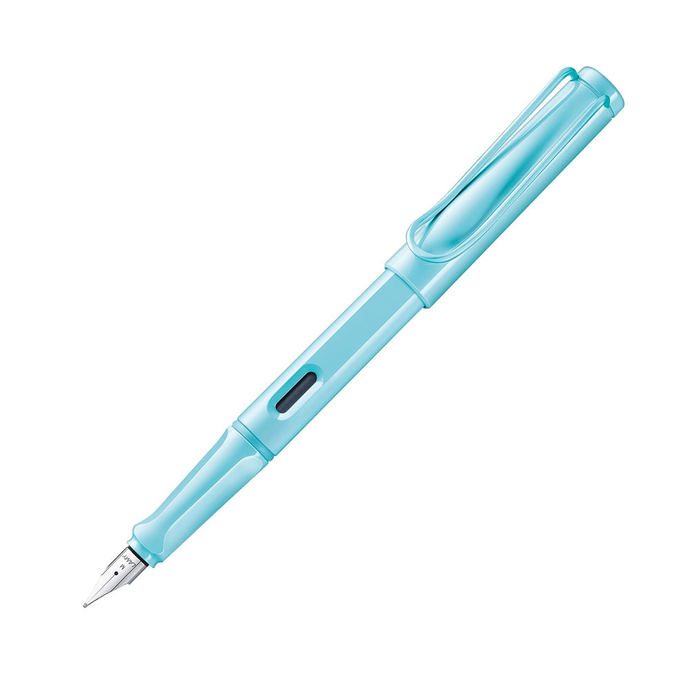 Write Different LAMY safari aqua sky Fountain pen M Many attractive colours, timeless design, perfect ergonomics. These are just some of the reasons that the LAMY safari is one of the most popular writing instruments worldwide. Distinctive recessed grip guarantees writing comfort. Sturdy plastic, shiny aqua sky / matching colour metal clip / ergonomic grip / steel nib, polished / with ink cartridge LAMY T 10 blue / with converter Z 28