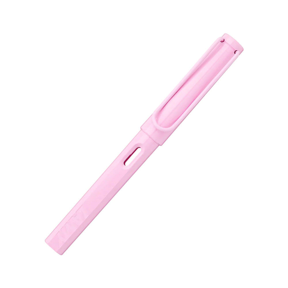 Write Different LAMY safari light rose Fountain pen M Many attractive colours, timeless design, perfect ergonomics. These are just some of the reasons that the LAMY safari is one of the most popular writing instruments worldwide. Distinctive recessed grip guarantees writing comfort. Sturdy plastic, shiny light rose/ matching colour metal clip / ergonomic grip / steel nib, polished / with ink cartridge LAMY T 10 blue / with converter Z 28