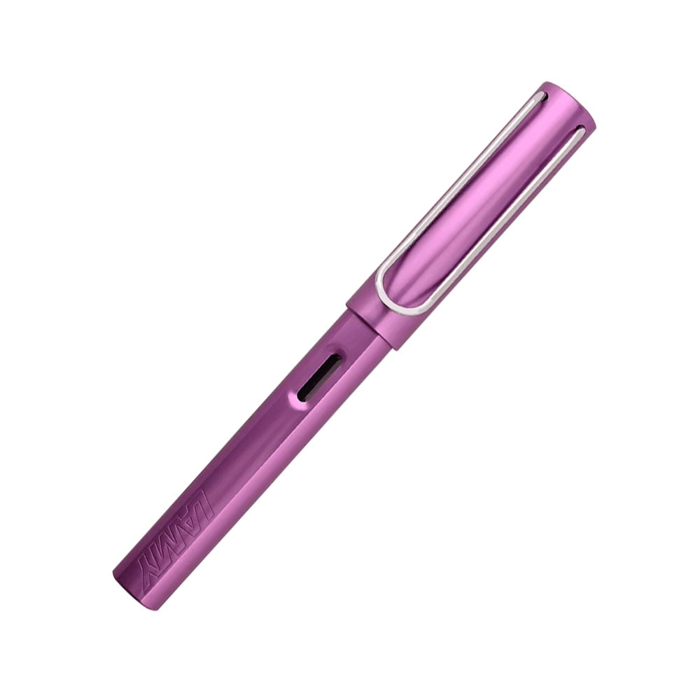 The Light Aluminium-Experience. LAMY AL-star lilac Fountain pen F The Lamy AL-star is the attractive, young writing instrument which satisfies even the highest requirements. Made of feather-light robust aluminium, anodised in various colours. With distinctive transparent grip and spring-action metal clip. Aluminium, Lilac purple anodized / steel nib, polished / with ink cartridge LAMY T 10 blue / with converter filling system Z 28