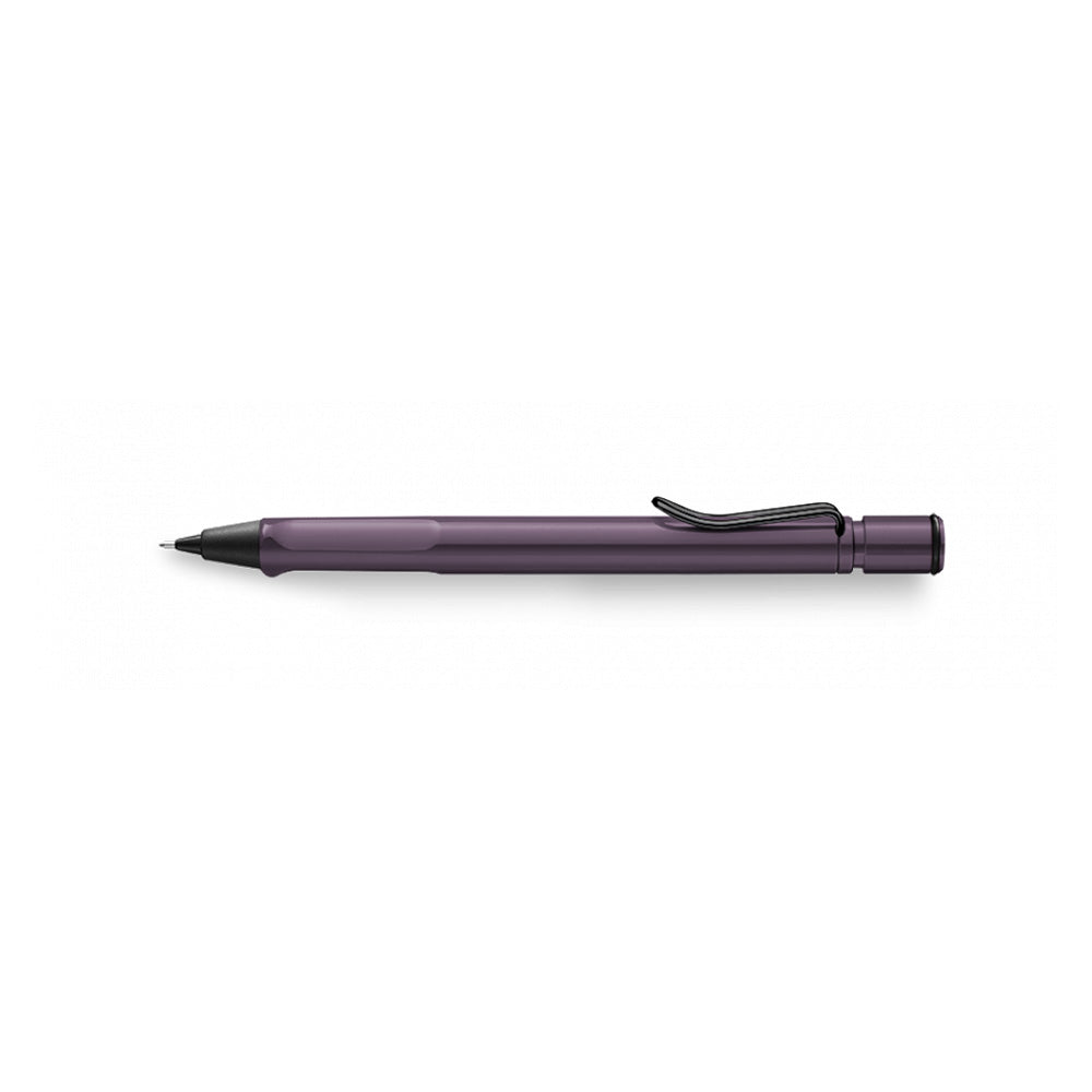 LAMY safari violet-blackberry Mechanical pencil 0.5 mm Many attractive colours, timeless design, perfect ergonomics. These are just some of the reasons that the LAMY safari is one of the most popular writing instruments worldwide. Distinctive recessed grip guarantees writing comfort. Made of ABS plastic with spring-loaded metal clip. Sturdy plastic / many attractive colours / with spring-loaded metal clip / with lead LAMY M41 (0.5) / eraser LAMY Z18 with cleaning needle