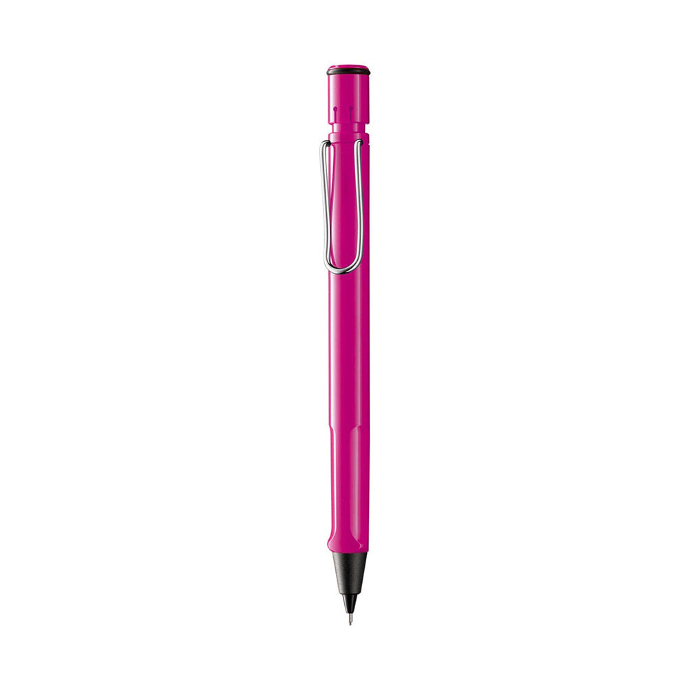 LAMY safari pink Mechanical pencil 0.5 mm Many attractive colours, timeless design, perfect ergonomics. These are just some of the reasons that the LAMY safari is one of the most popular writing instruments worldwide. Distinctive recessed grip guarantees writing comfort. Made of ABS plastic with spring-loaded metal clip. Sturdy plastic, shiny pink, metal clip, ergonomic grip compatible with 0.5 mm (M 41) lead & Z 18 eraser with cleaning needle.(Lead & eraser to be purchased separately)