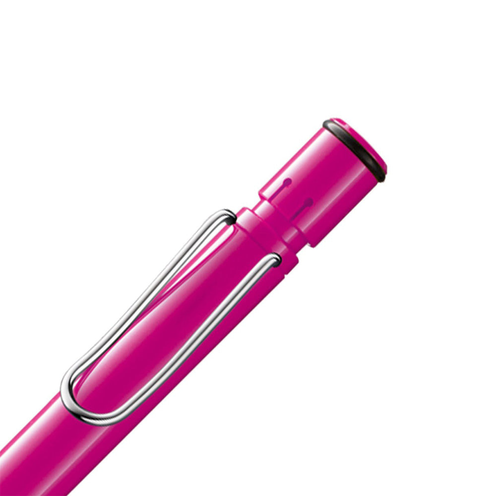 LAMY safari pink Mechanical pencil 0.5 mm Many attractive colours, timeless design, perfect ergonomics. These are just some of the reasons that the LAMY safari is one of the most popular writing instruments worldwide. Distinctive recessed grip guarantees writing comfort. Made of ABS plastic with spring-loaded metal clip. Sturdy plastic, shiny pink, metal clip, ergonomic grip compatible with 0.5 mm (M 41) lead & Z 18 eraser with cleaning needle.(Lead & eraser to be purchased separately)