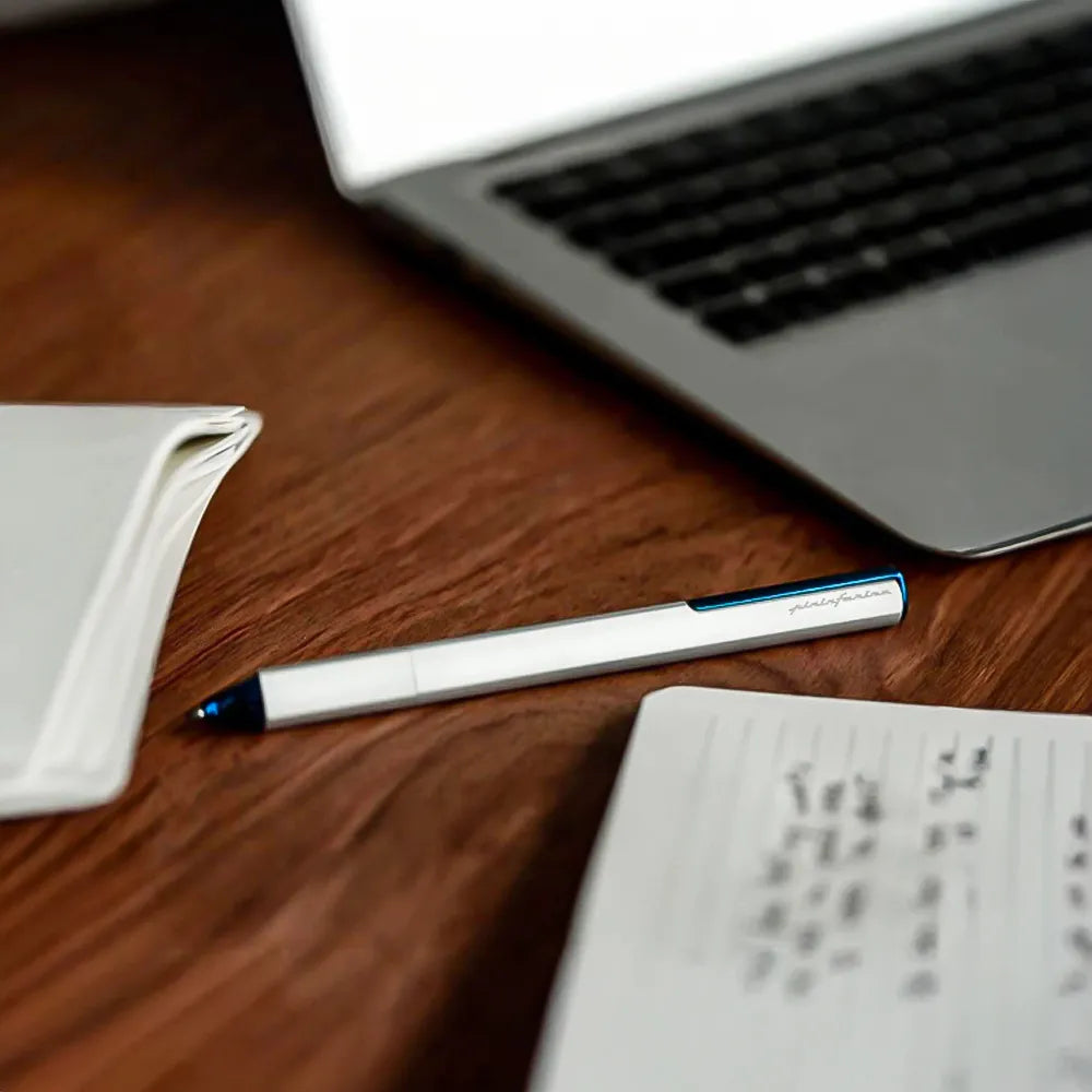 Pininfarina One Blue/Silver Retractable Ballpoint Pen Blue Trim with Twist Mechanism.