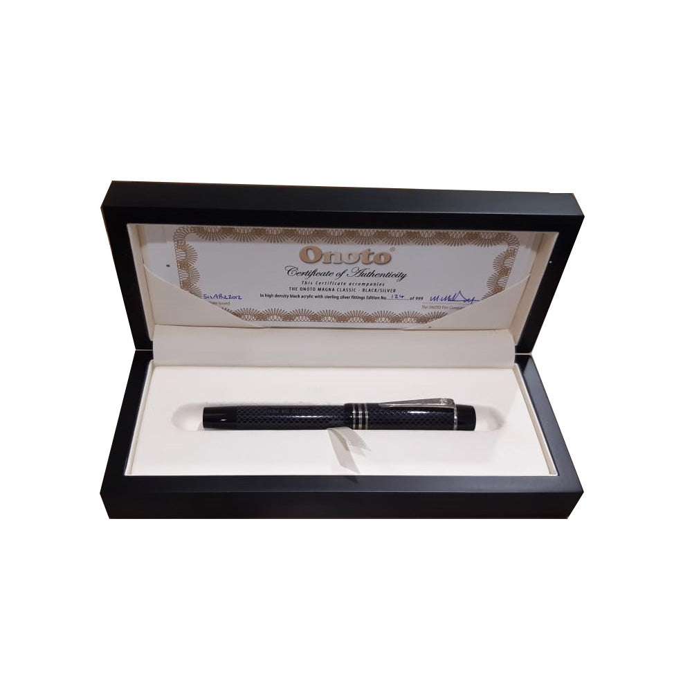 Onoto Magna Classic Black & Sliver Fittings with Chasing Rollerball Pen
