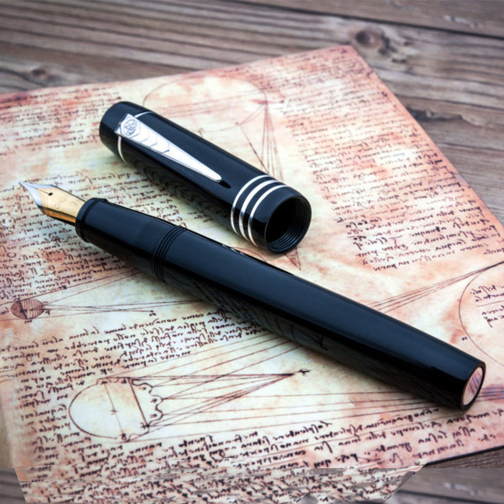 Onoto Magna Classic Black & Silver Fittings Fountain Pen - Fine Nib