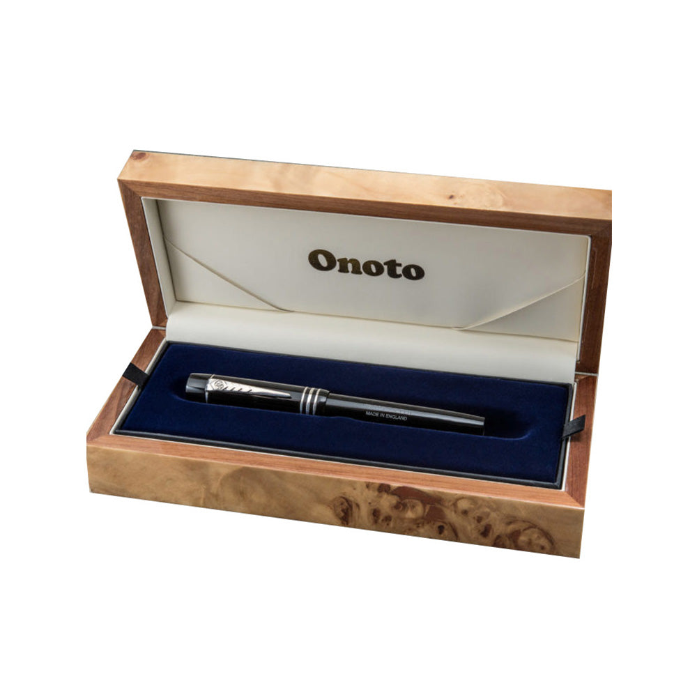 Onoto Magna Classic Black & Silver Fittings Fountain Pen - Fine Nib