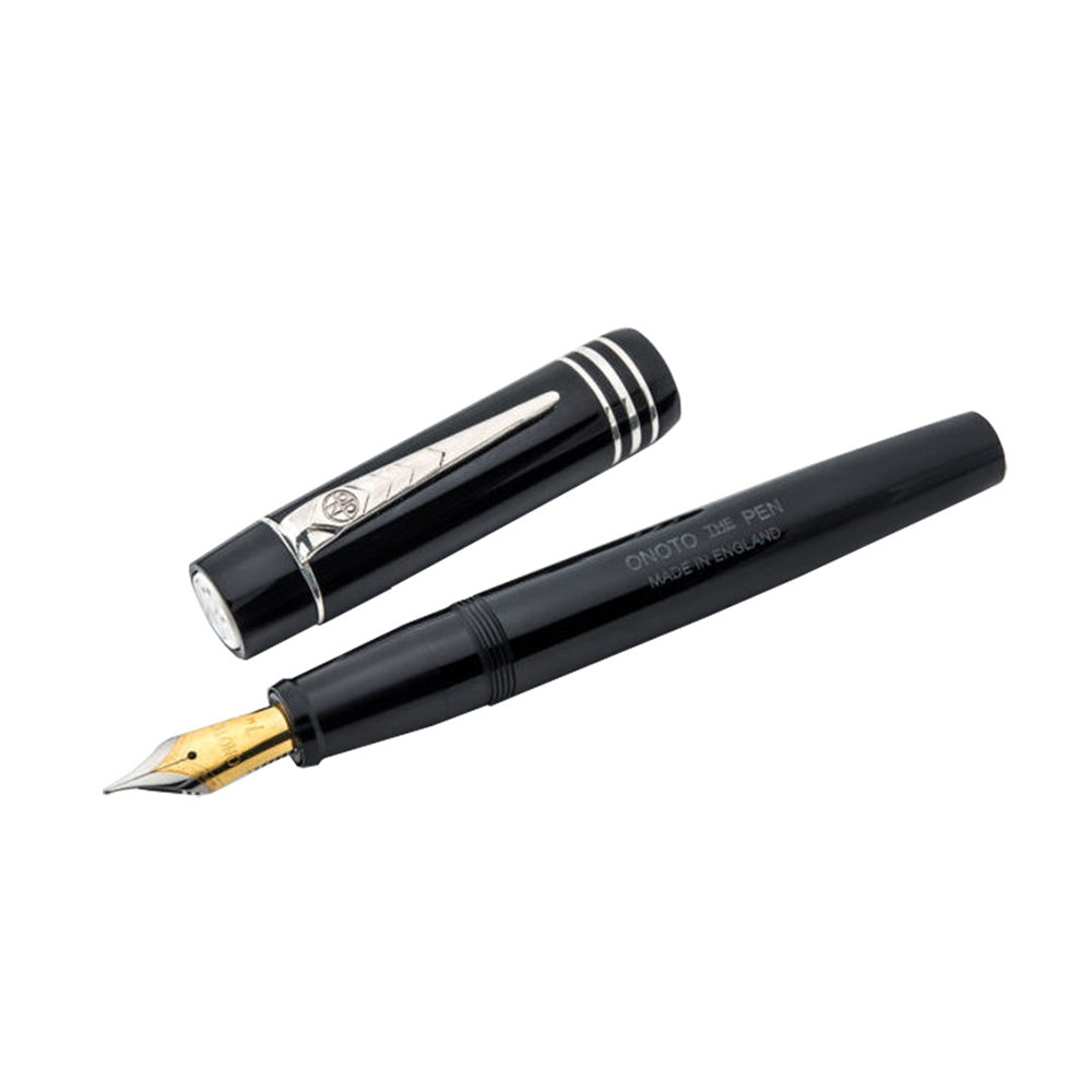 Onoto Magna Classic Black & Silver Fittings Fountain Pen - Fine Nib