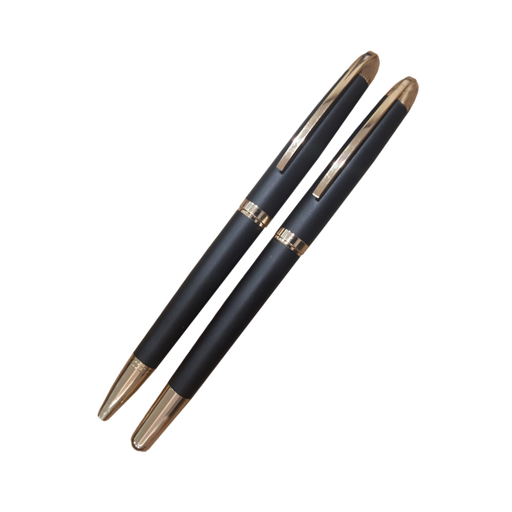 Premec Set Matte Black Gold Trim Rollerball & Ballpoint Pen