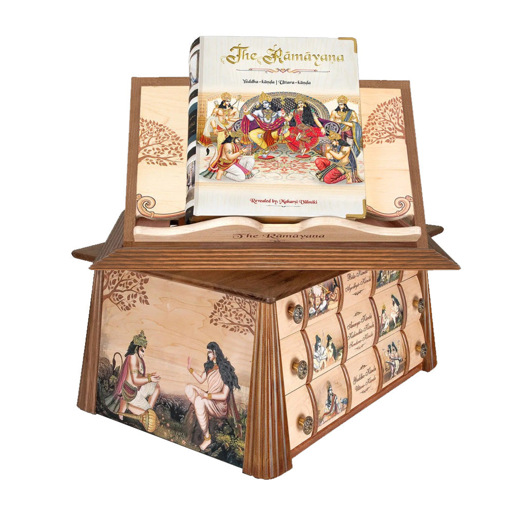 Nightingale Maharsi Valmiki's The Ramayana 3 Volume Book Set with Wooden Hut - Collectors Editions