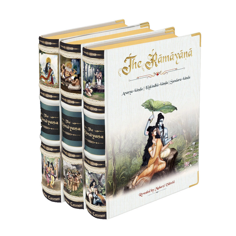 Nightingale Maharsi Valmiki's The Ramayana 3 Volume Book Set with Wooden Hut - Collectors Editions
