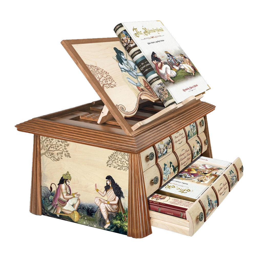 Nightingale Maharsi Valmiki's The Ramayana 3 Volume Book Set with Wooden Hut - Collectors Editions