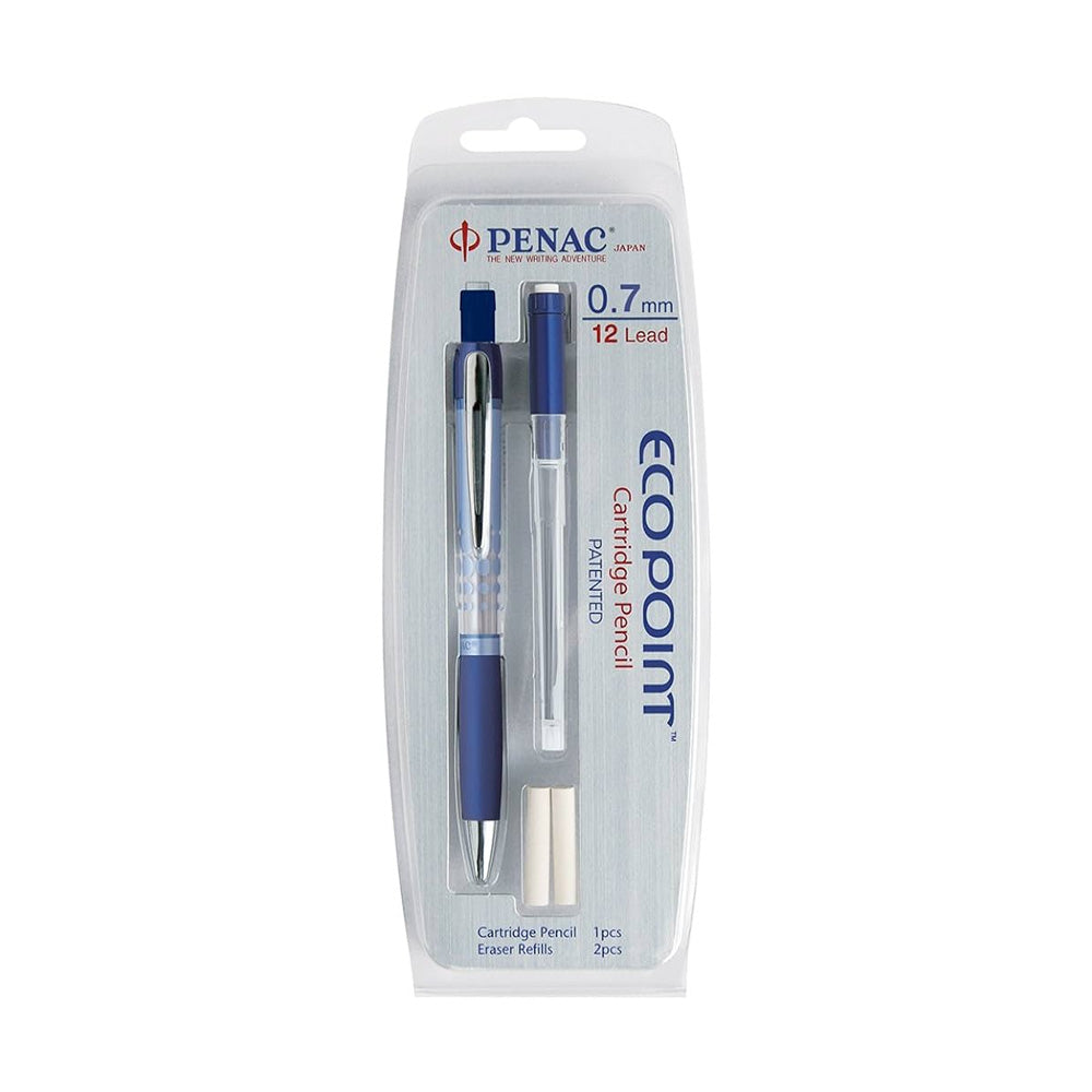 Penac Ecopoint Blue 0.7mm Mechanical Pencil Pack with Cartridge + 2 Eraser