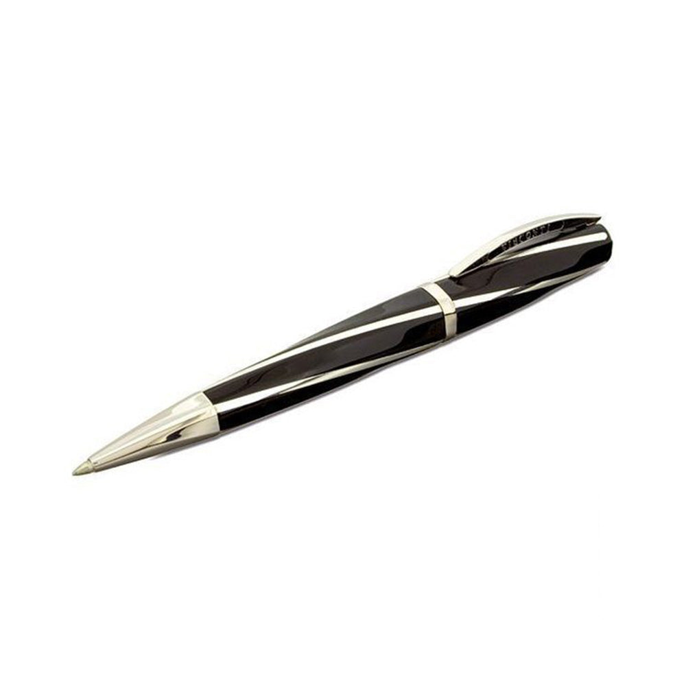 Part of the uniqueness of the Divina Elegance pen comes from its long and meticulous creation process. The Divina Elegance ballpoint pen is adorned with the classic Visconti arched clip and closes with a twist mechanism. The silver inlays are inserted manually one by one while the metal finishes are made of palladium. Colour: Black Material: Acrylic resin Metal fittings: inlaid with silver Ag925 Filling: Refill A38 Closure type: "twist" mechanism Country of Origin : Italy 
