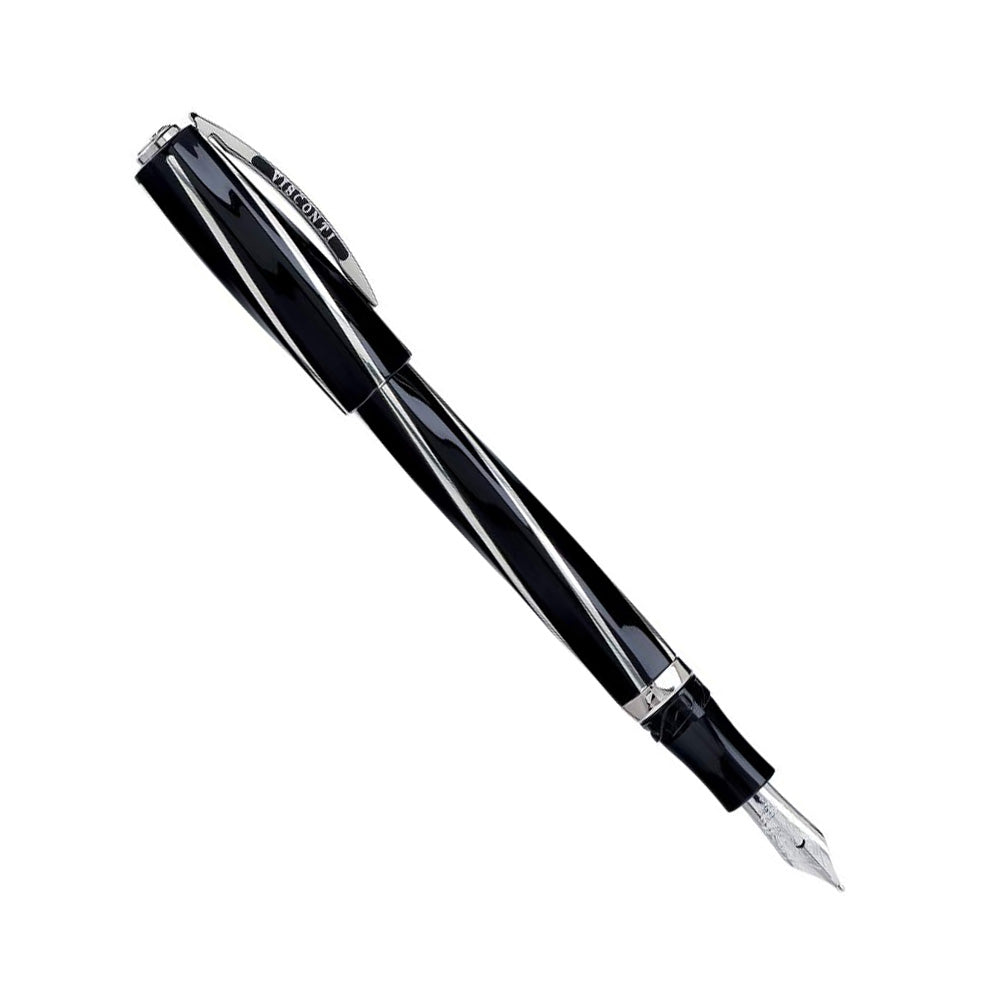 Visconti Divina Elegance Black Resin with Silver Trim Fountain Pen - 14Kt Gold-Rhodium-Plated Medium Nib