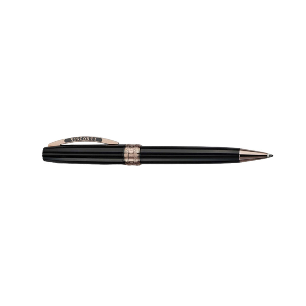 The Michelangelo pens multi-faceted 18 sides provides light catching elegance. Made from natural resin, this pen is available in black with rose gold trim or dark blue with silver trim. The pen cap uses a simple magnetic closure and features a metal ring finely engraved with a Renaissance frieze pattern. Colour: Black Acrylic resin Trims: Rose-Gold  Material: Acrylic Resin Filling: Refill A48 Closure type: “twist” mechanism Country of Origin : Italy