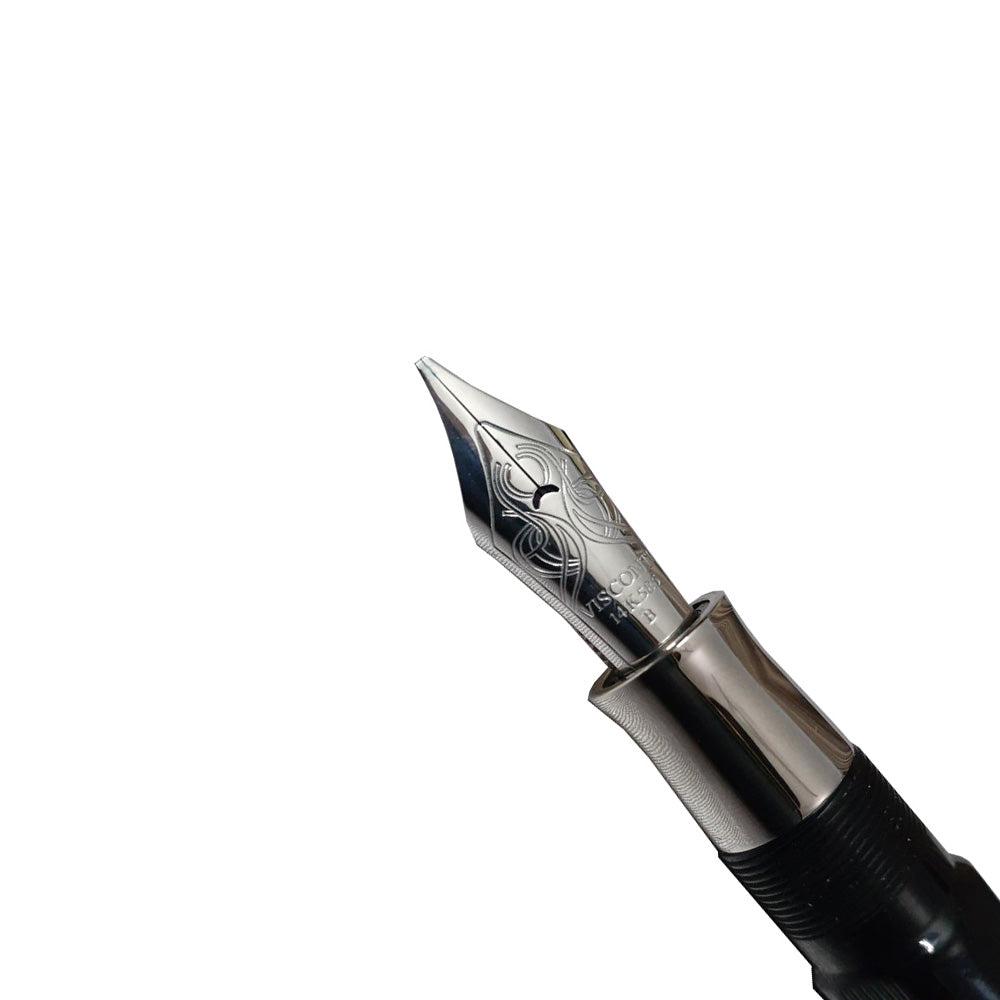 Visconti Opera Guilloche Black Acrylic Resin with Rhodium-Plated Trim Fountain Pen - 14Kt Rhodium-Plated Gold Nib