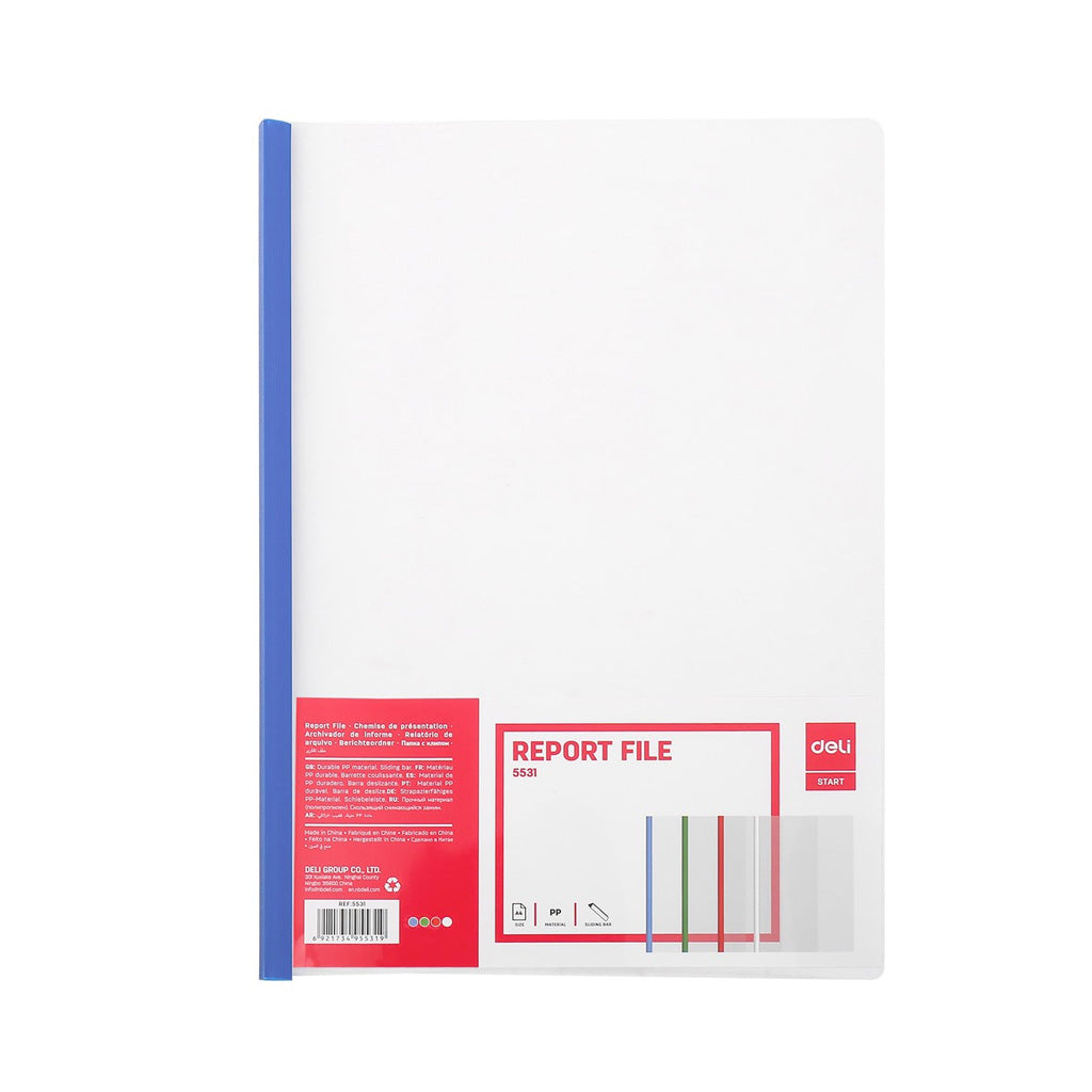 Deli W5531 Sliding Bar Report Cover (Pack of 5) - Blue