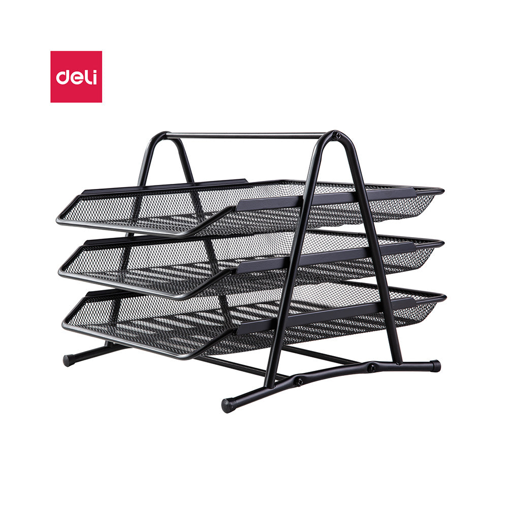 Deli W9181 Mesh-3 Tier Document Tray - Black