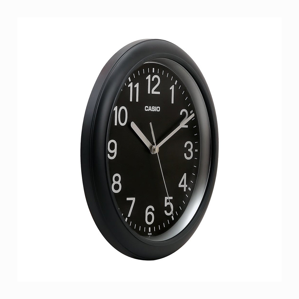 Casio IQ-59-1BDF Analog Wall Clock - Black, Neobrite hour markers and hands. Stylish timekeeping in a choice of white and black, Key Features. Standard Quality Clock Accuracy: ±20 seconds per month Battery Type: R6P Approx. 12 month battery life Package Contents: 1 Analog Wall Clock Item Size: 26 x 26 x 4.2 cm