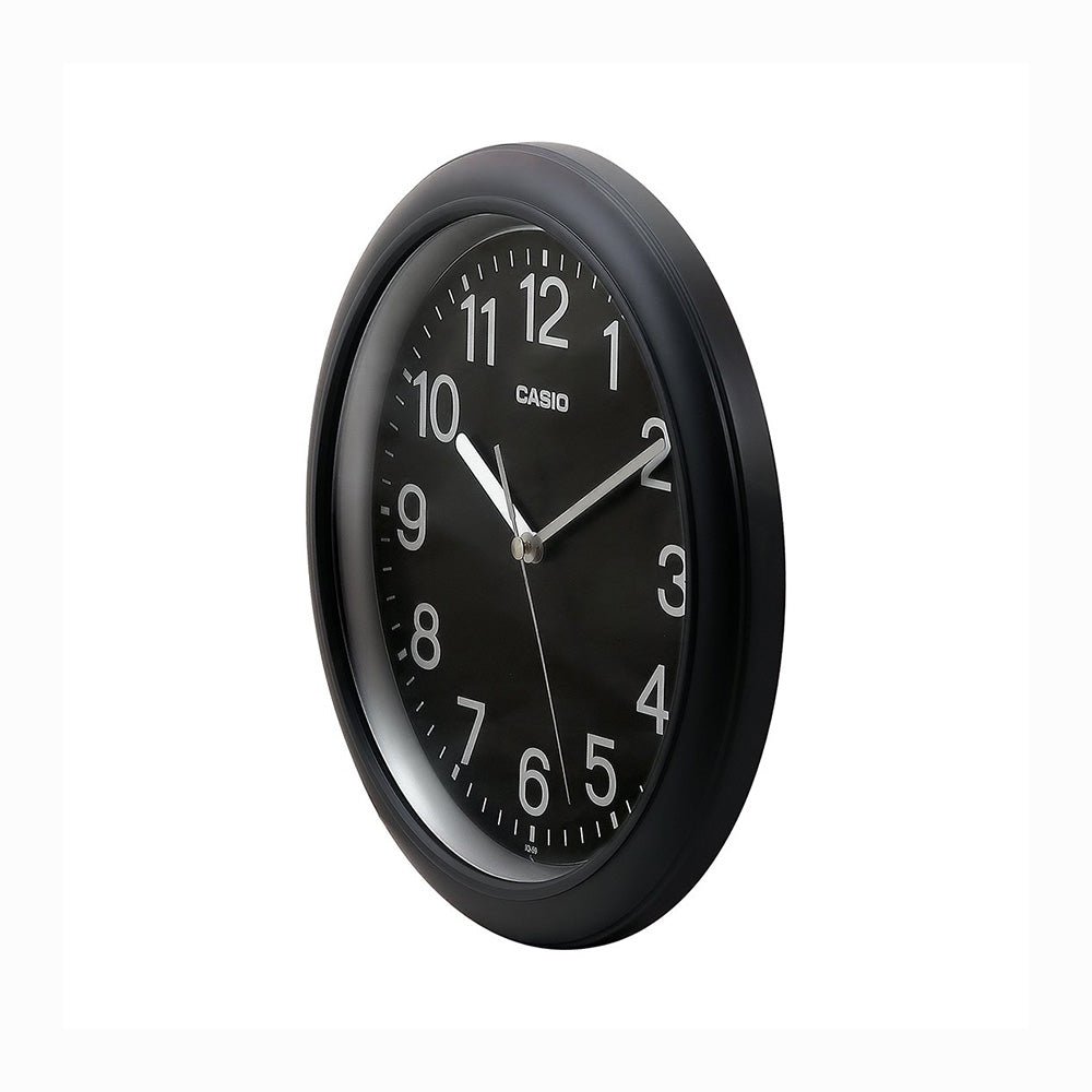 Casio IQ-59-1BDF Analog Wall Clock - Black, Neobrite hour markers and hands. Stylish timekeeping in a choice of white and black, Key Features. Standard Quality Clock Accuracy: ±20 seconds per month Battery Type: R6P Approx. 12 month battery life Package Contents: 1 Analog Wall Clock Item Size: 26 x 26 x 4.2 cm