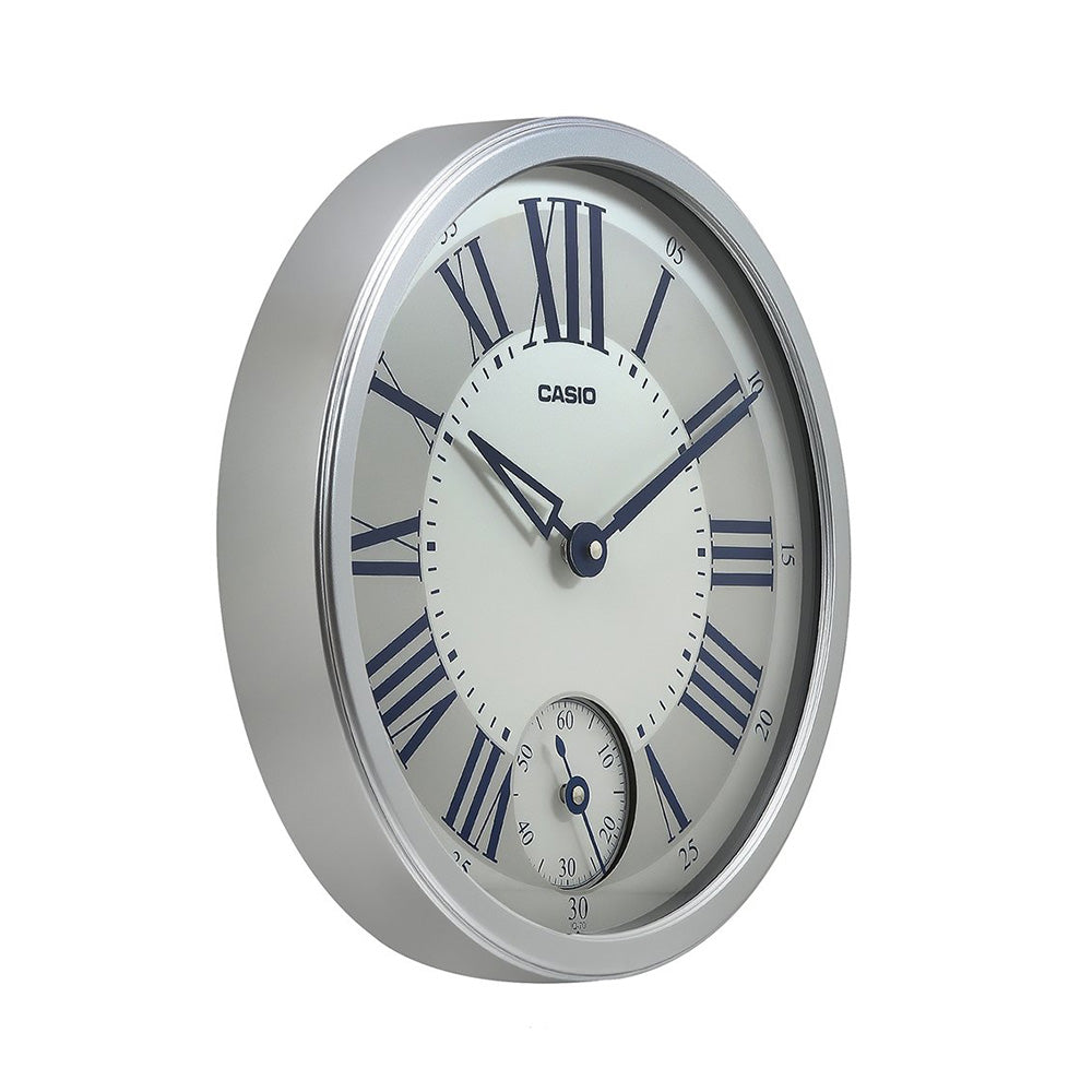 Casio IQ-70-8DF-WCL63 Seamlessly smooth second hand movement, Dual movement, Key Features, Colour : Silver, Shape: Round, Mechanism: Quartz, Case / bezel material: Resin, Smooth second hand Colour : Silver Shape : Round Mechanism : Quartz Case/ bezel Material : Resin  Accuracy: 20 seconds per month Approx. battery life: 12 months on LR6 2 Size of case / Total weight Size of case : 350x350x54mm Total weight : 1200g