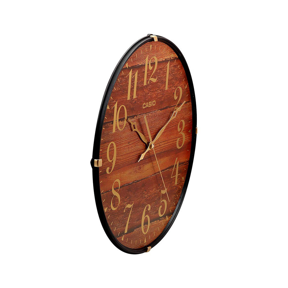 CASIO IQ-81-5BDF - WCL74 Case material: Resin, Wooden printed dial, Seamlessly smooth second hand movement, Key Features, Colour : Brown, Wooden printed dial, Shape: Round, Mechanism: Quartz Wooden printed dial Seamlessly smooth second hand movement Case / bezel material: Resin Smooth second hand Accuracy: 20 seconds per month Approx. battery life: 12 months on LR6 Size of case / Total weight Size of case : 345x345x45mm Total weight : 870g