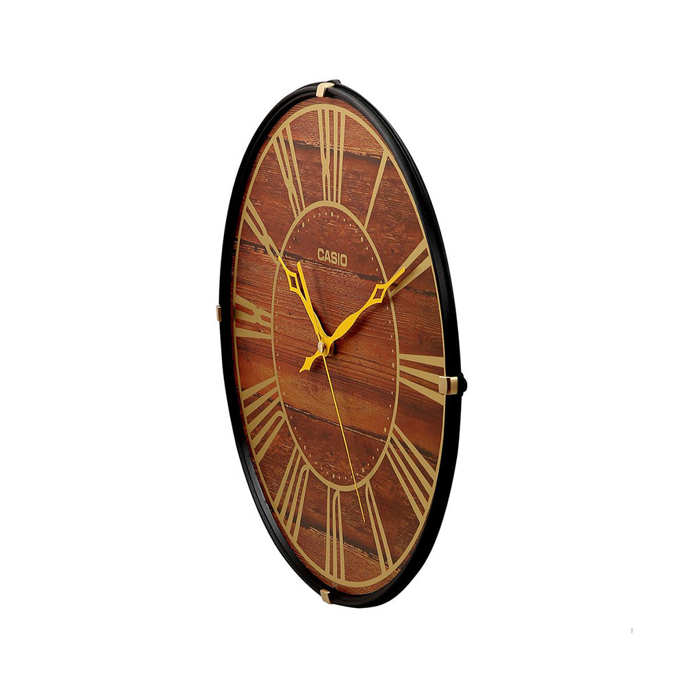 CASIO IQ-81-5ADF - WCL75 Case material: Resin, Wooden printed dial, Seamlessly smooth second hand movement. Key Features, Colour : Brown, Wooden printed dial, Shape: Round, Mechanism: Quartz Wooden printed dial Seamlessly smooth second hand movement Wooden printed dial Seamlessly smooth second hand movement Case / bezel material: Resin Smooth second hand Accuracy: 20 seconds per month Approx. battery life: 12 months on LR6 Size of case / Total weight Size of case : 345x345x45mm Total weight : 870g