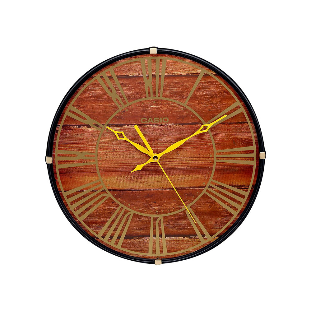 CASIO IQ-81-5ADF - WCL75 Case material: Resin, Wooden printed dial, Seamlessly smooth second hand movement. Key Features, Colour : Brown, Wooden printed dial, Shape: Round, Mechanism: Quartz Wooden printed dial Seamlessly smooth second hand movement Wooden printed dial Seamlessly smooth second hand movement Case / bezel material: Resin Smooth second hand Accuracy: 20 seconds per month Approx. battery life: 12 months on LR6 Size of case / Total weight Size of case : 345x345x45mm Total weight : 870g