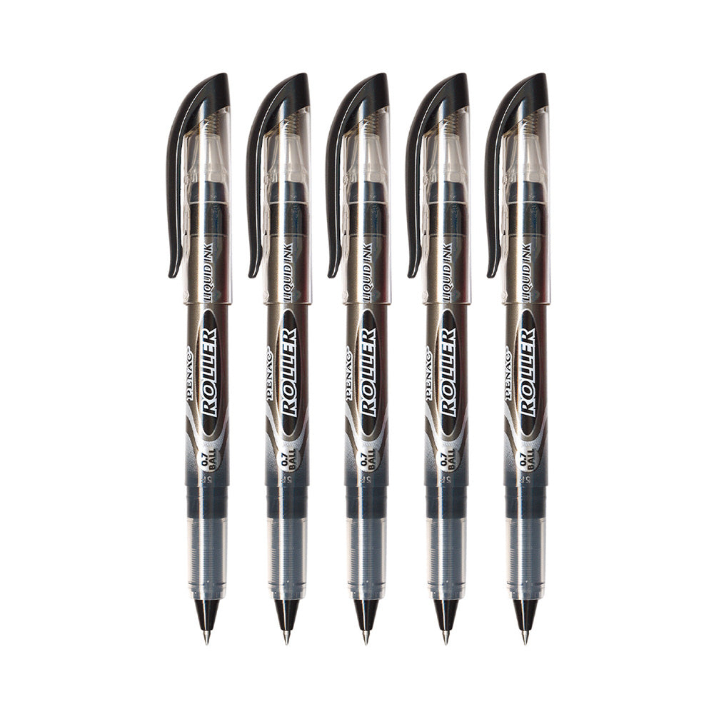 Penac Roller Black 0.7mm Liquid Ink Rollerball Pen (Pack of 5)