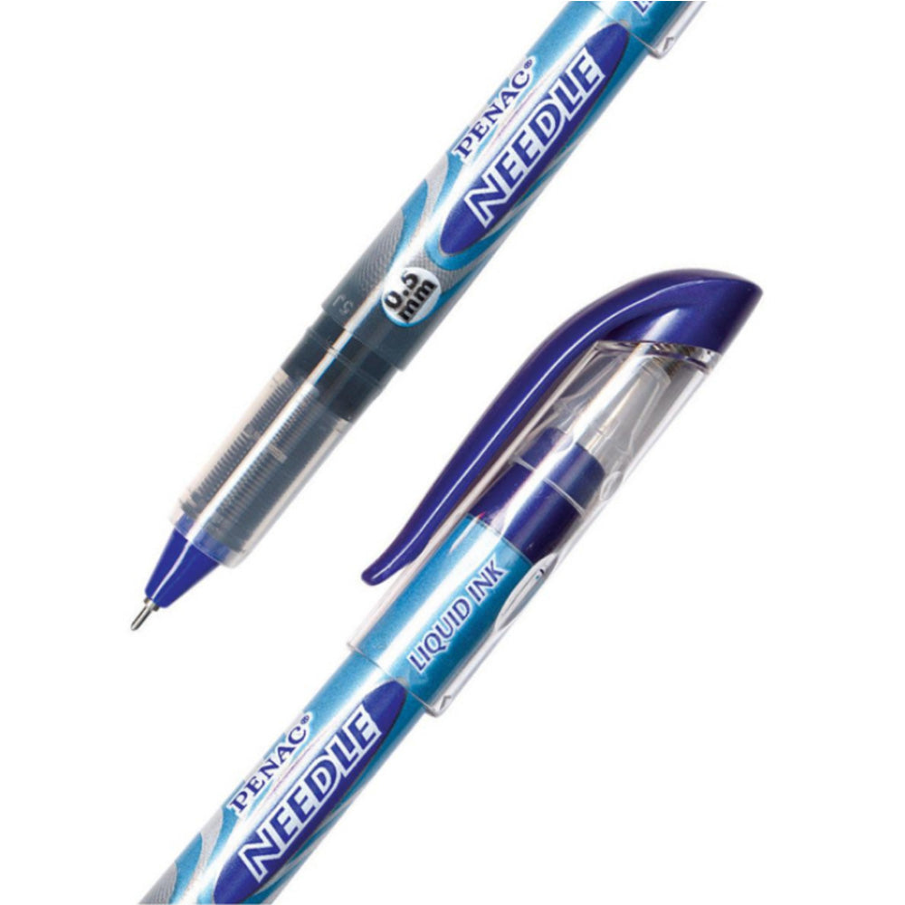 Penac NEEDLE Blue 0.5mm Liquid Ink Rollerball Pen (Pack of 5)