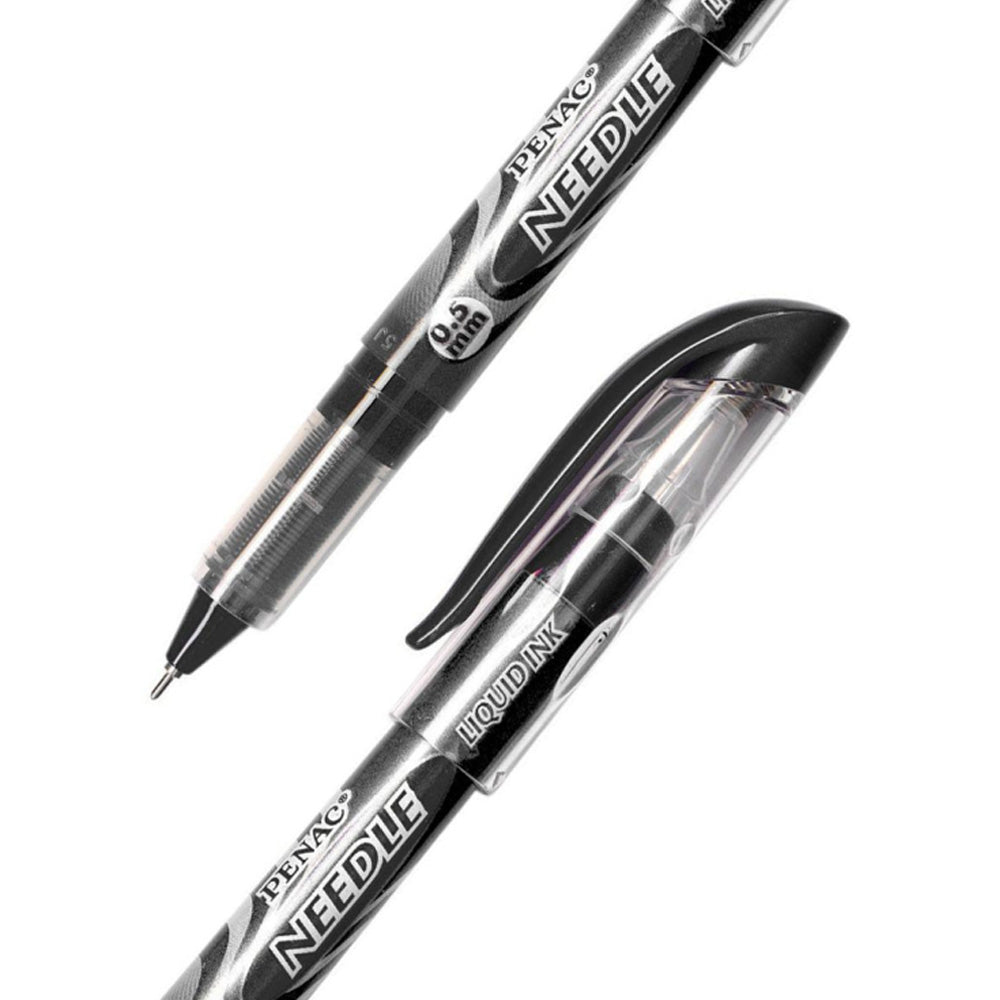 Penac NEEDLE Black 0.5mm Liquid Ink Rollerball Pen (Pack of 5)