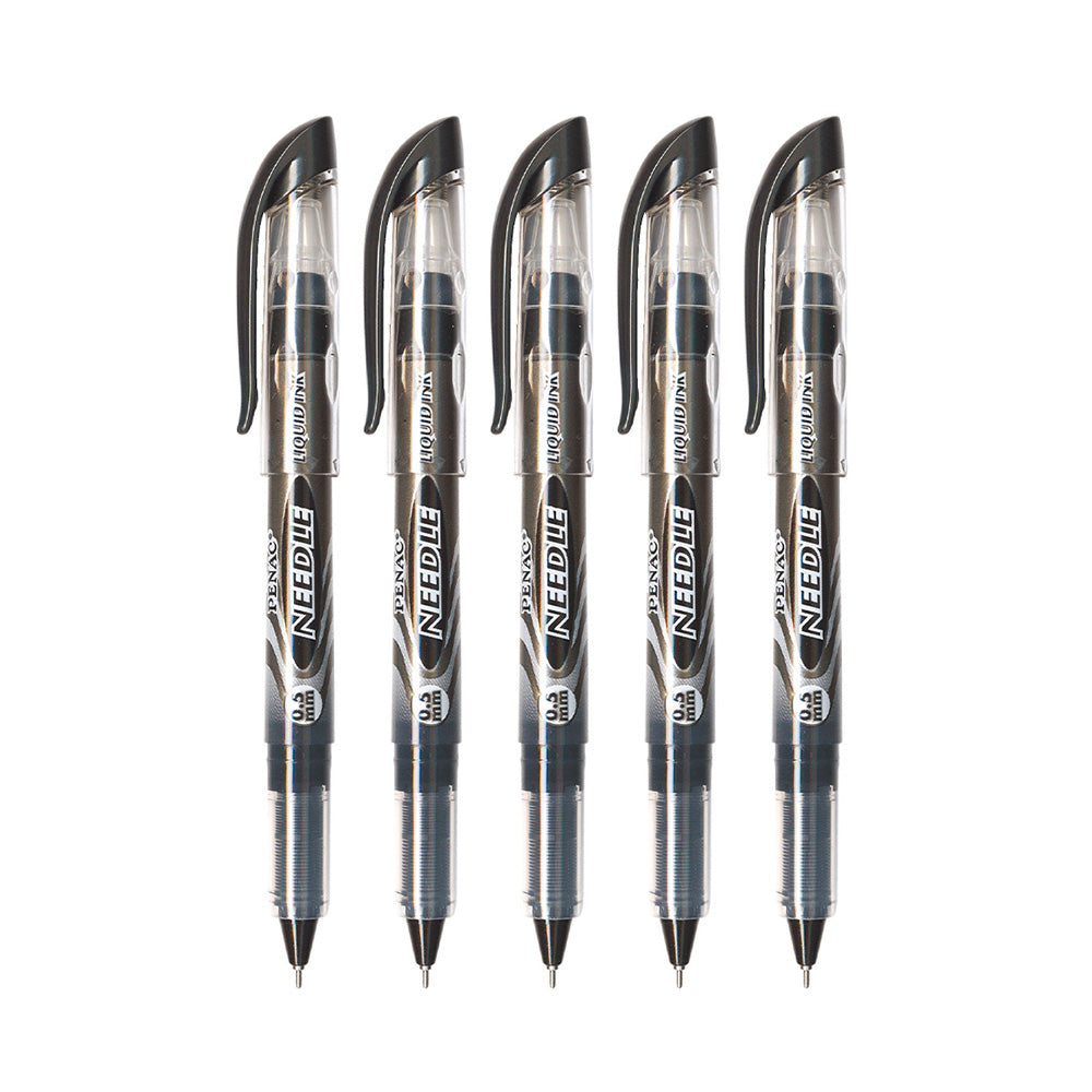 Penac NEEDLE Black 0.5mm Liquid Ink Rollerball Pen (Pack of 5)