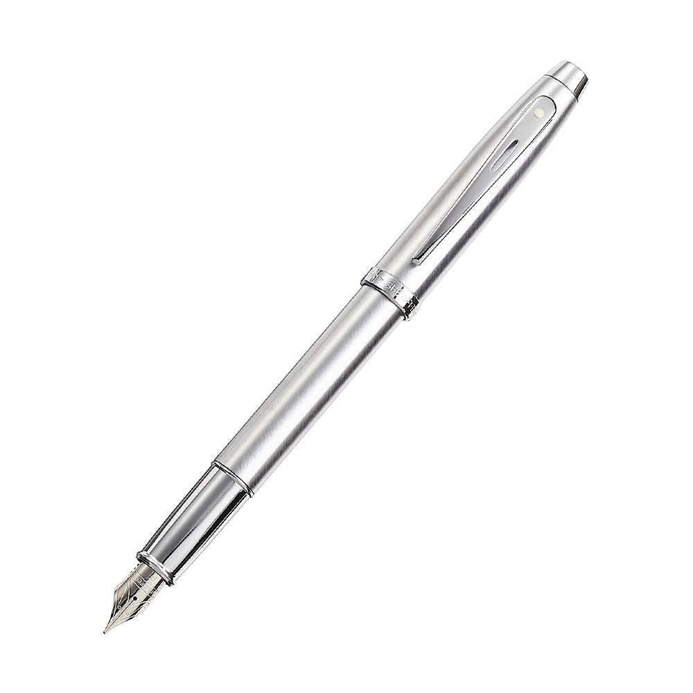 Sheaffer 100 Gift 9306 Brushed Chrome with Nickel Plate Trim Fountain Pen - Fine Nib