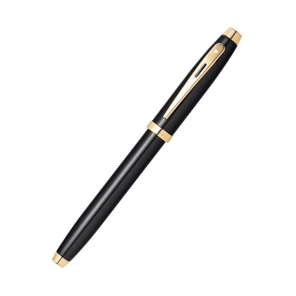 Sheaffer 100 9322 Glossy Black Lacquer with Gold-Plated Trim Fountain Pen - Medium Nib
