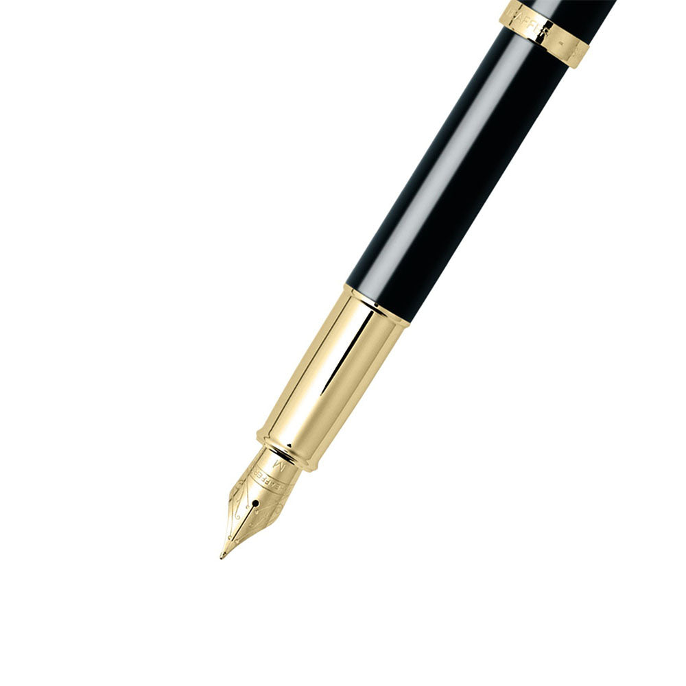 Sheaffer 100 9322 Glossy Black Lacquer with Gold-Plated Trim Fountain Pen - Fine Nib