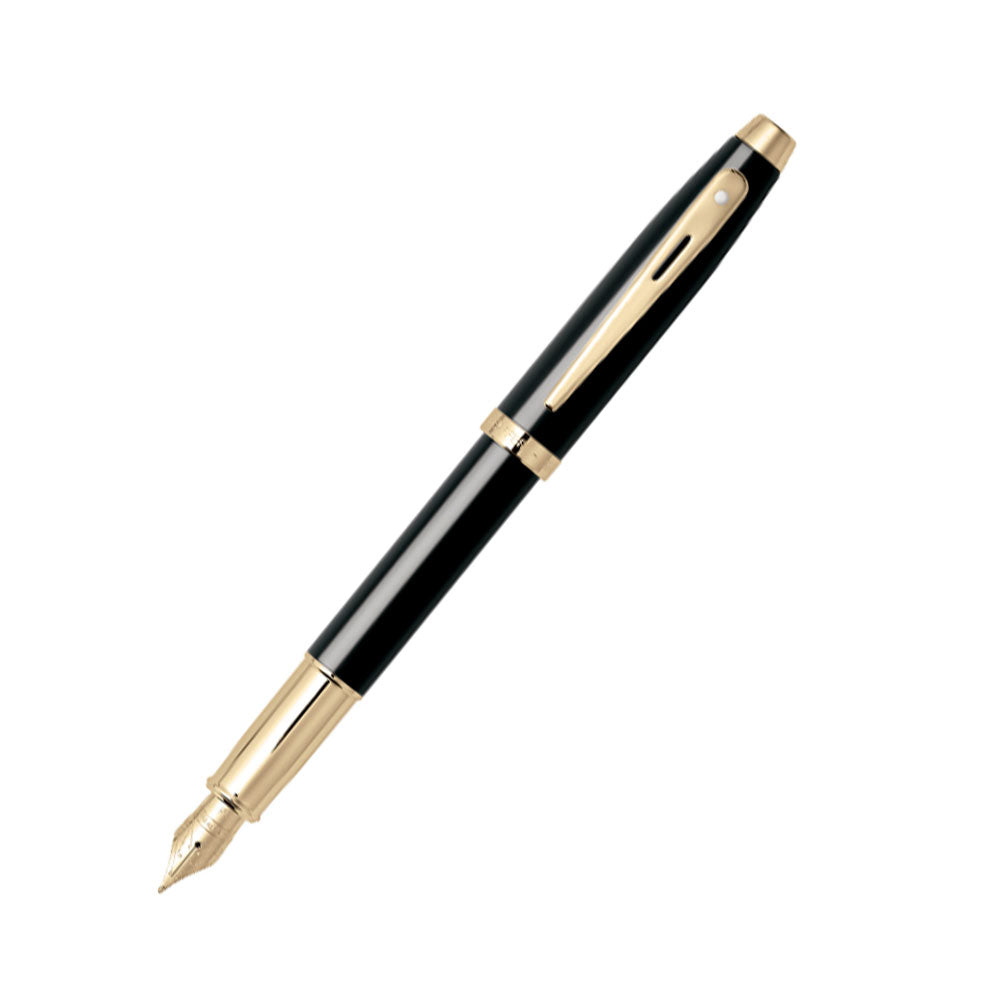 Sheaffer 100 9322 Glossy Black Lacquer with Gold-Plated Trim Fountain Pen - Fine Nib