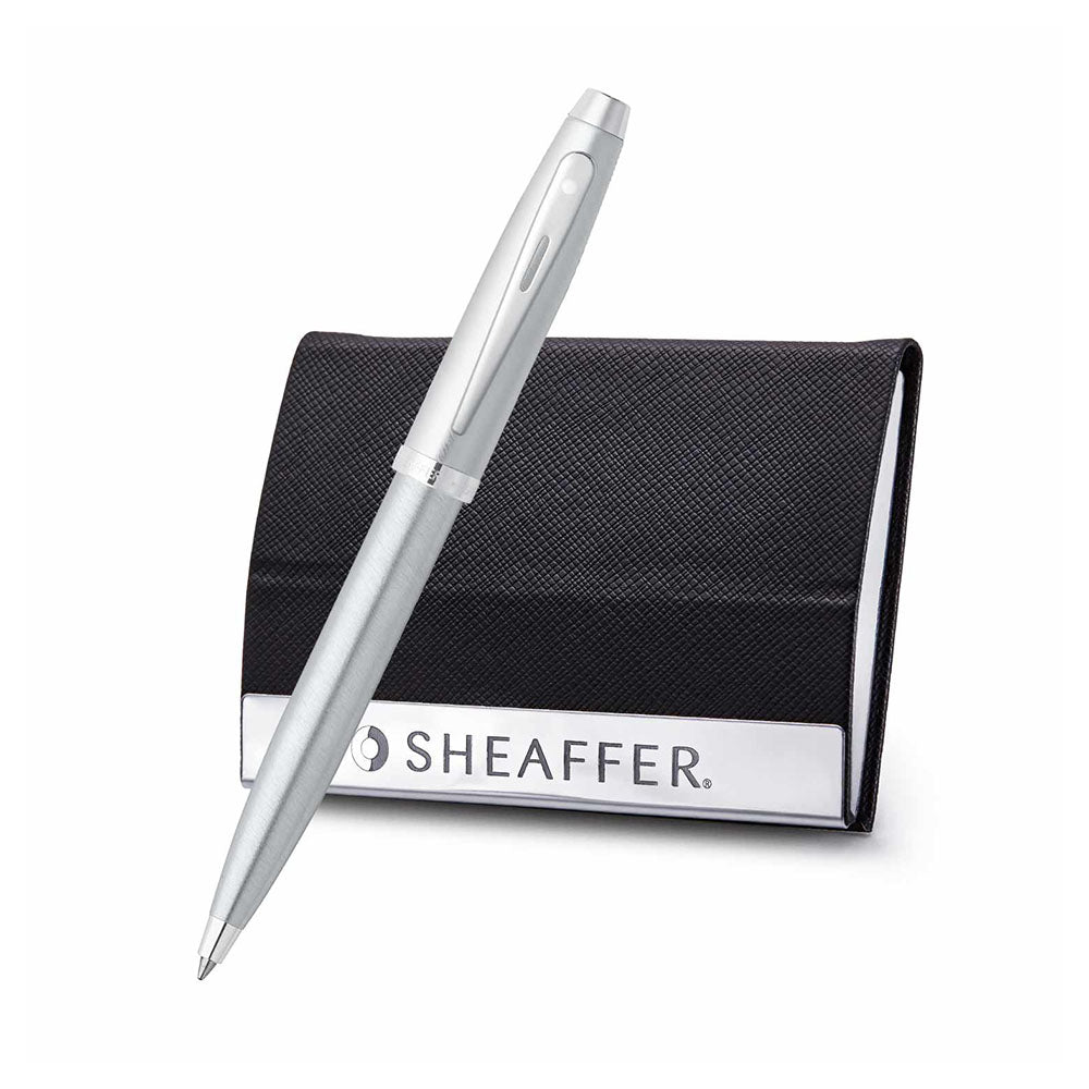 Sheaffer Gift 100 9306 Brushed Chrome with Nickel-Plated Ball Pen with Business Card Holder