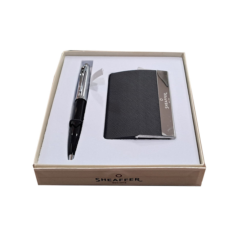 Sheaffer Gift 100 A9313 Black & Chrome Ball Pen with Card Holder