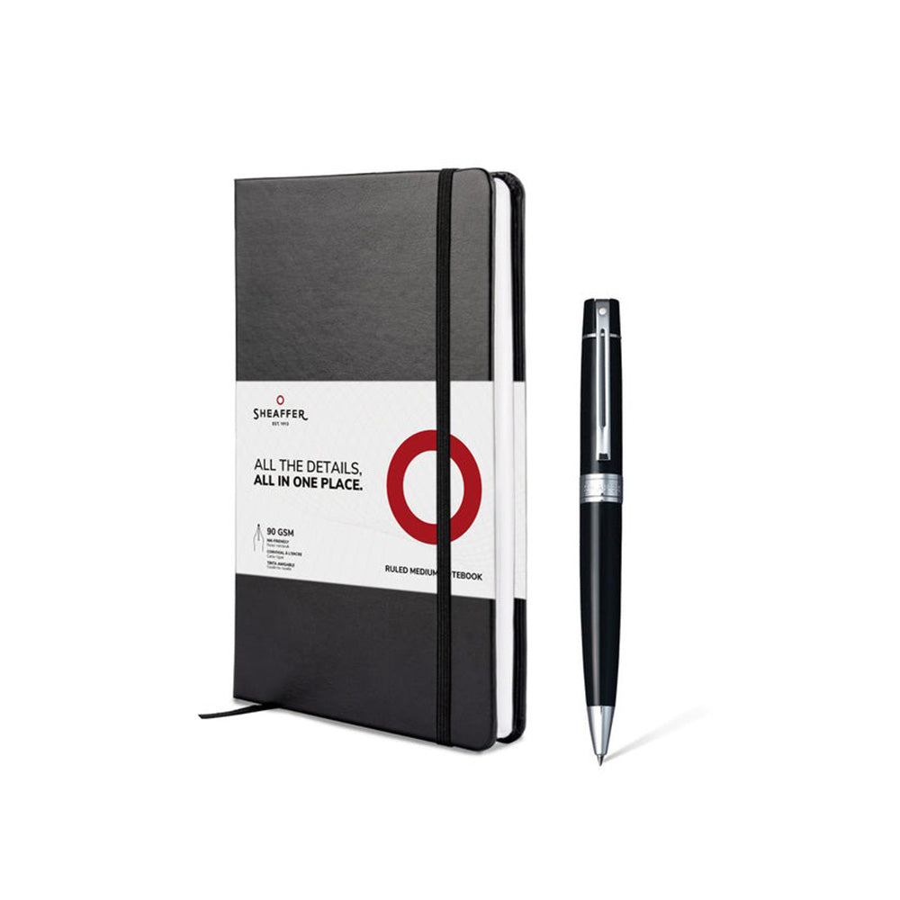 Sheaffer Gift Set 300 9312 Glossy Black with Chrome Trim Ballpoint Pen with and Medium Notebook