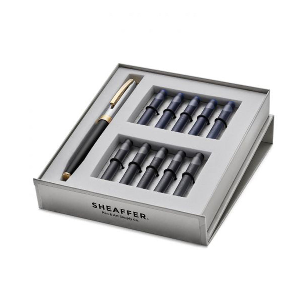 Sheaffer Sagaris 9475 Black/Chrome Cap GT Fountain Pen with 10 Free Cartridges