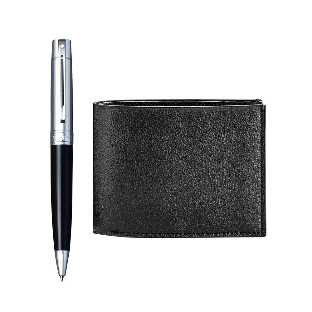 Sheaffer Set 9314 Gift 300 Glossy Black CT Ball Pen & Slim Wallet