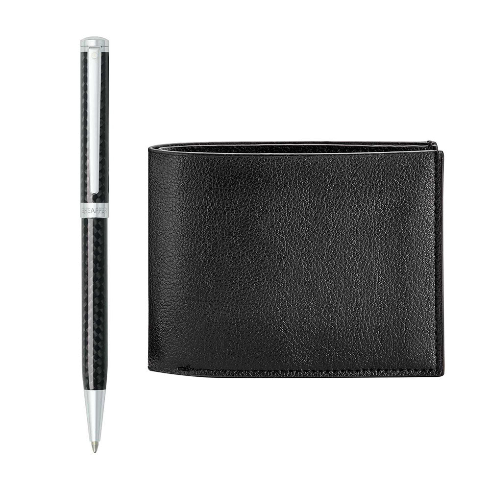 Sheaffer Set 9234 Intensity Black Carbon Fiber CT Ballpoint Pen with Slim Black Wallet