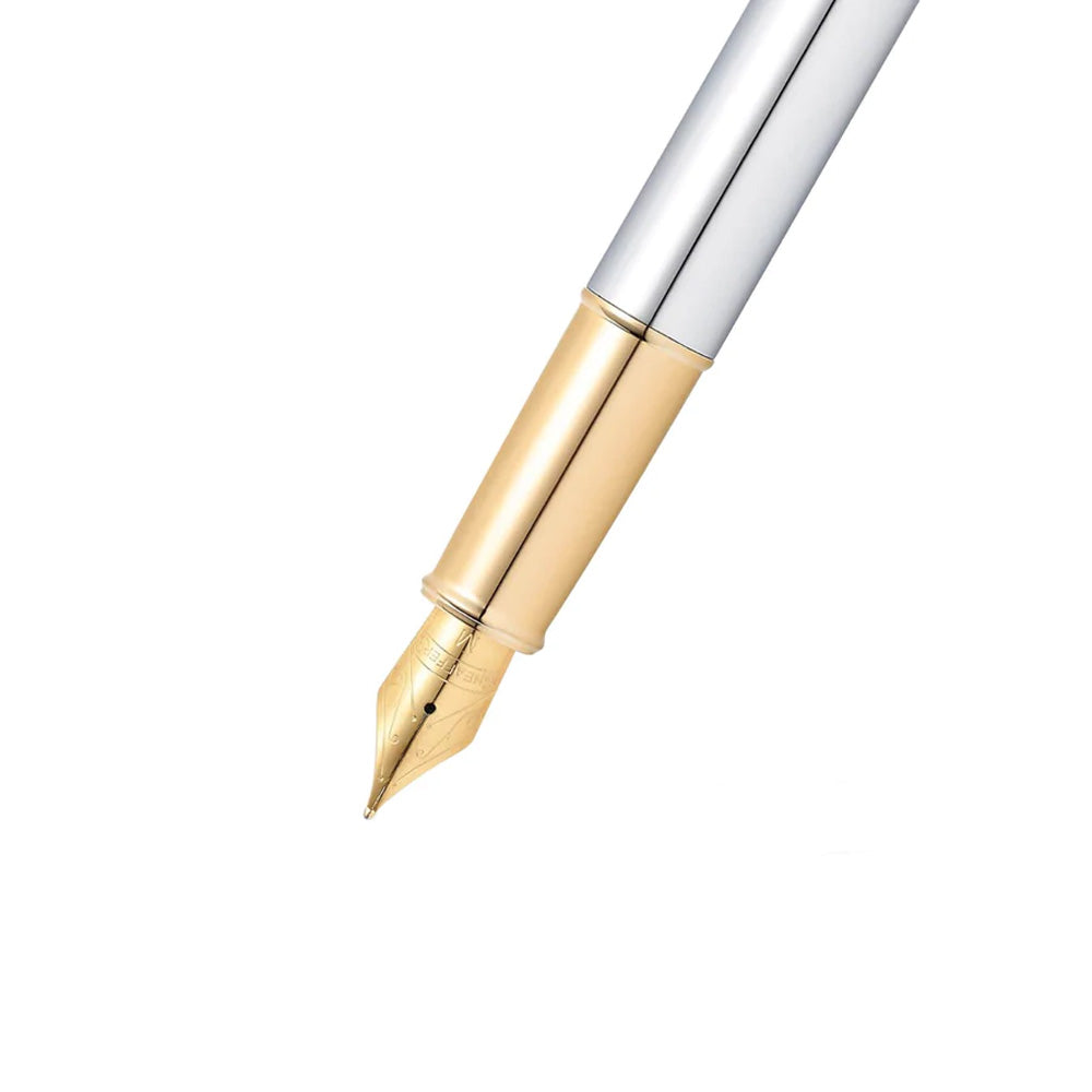 Sheaffer Gift 100 9340 Bright Chrome with Gold Trim Fountain Pen - Medium Nib
