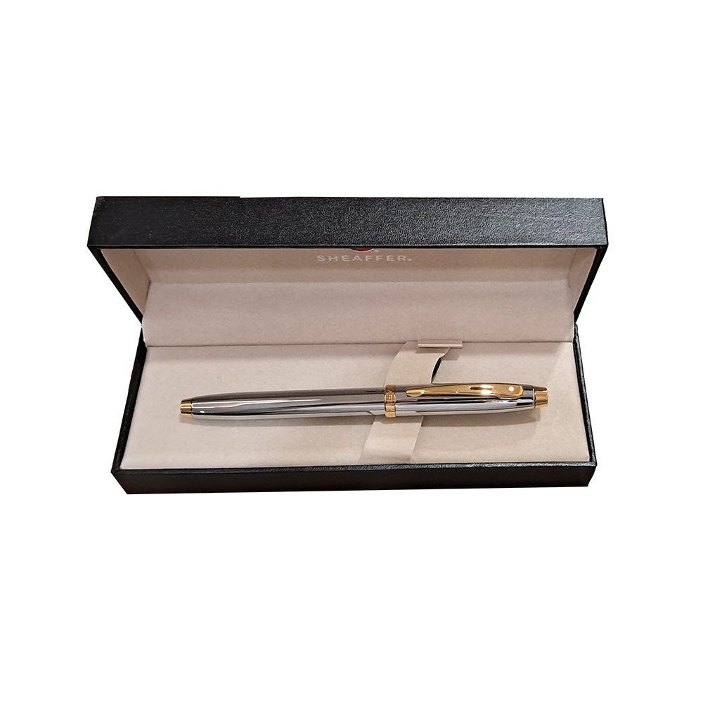 Sheaffer Gift 100 9340 Bright Chrome with Gold Trim Fountain Pen - Medium Nib