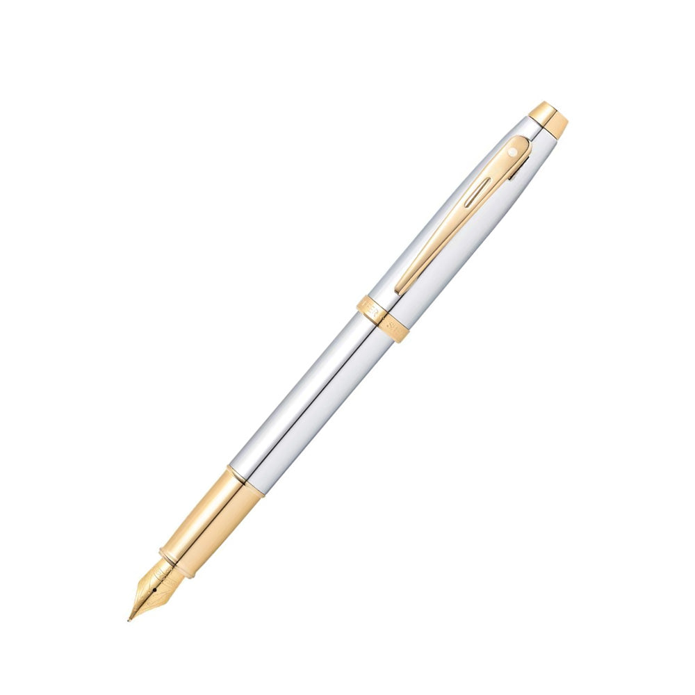 Sheaffer Gift 100 9340 Bright Chrome with Gold Trim Fountain Pen - Medium Nib
